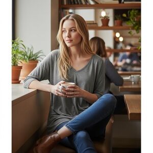 Soft Silver 100% Linen Eileen Fisher Tunic Perfect Condition! Size XS